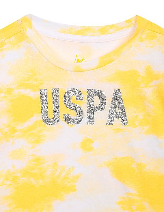 U.S. Polo Assn. Kids Girls Crew Neck Tie And Dye Print T-Shirt