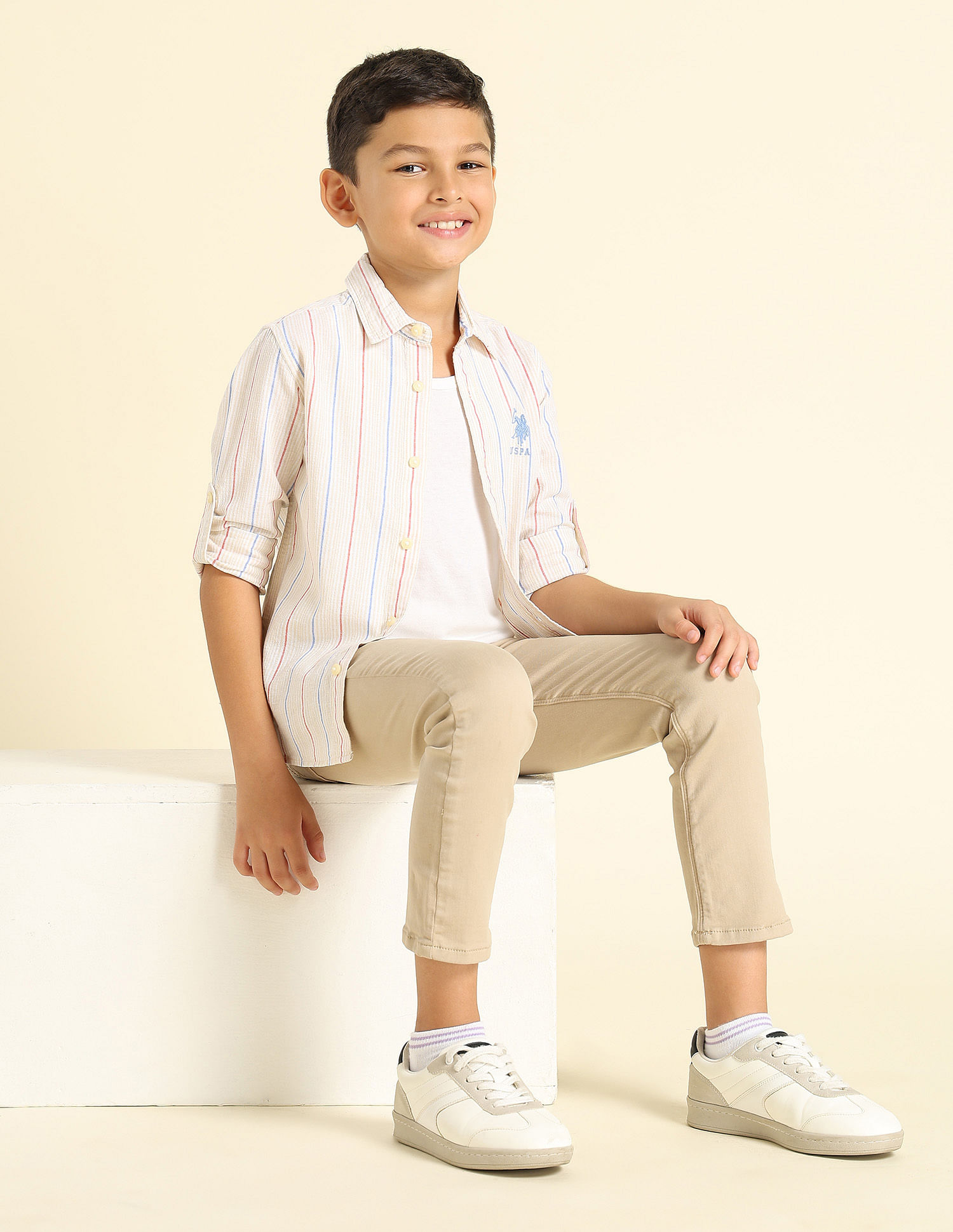 U.S. Polo Assn. Kids Boys Vertical Striped Regular Fit Shirt