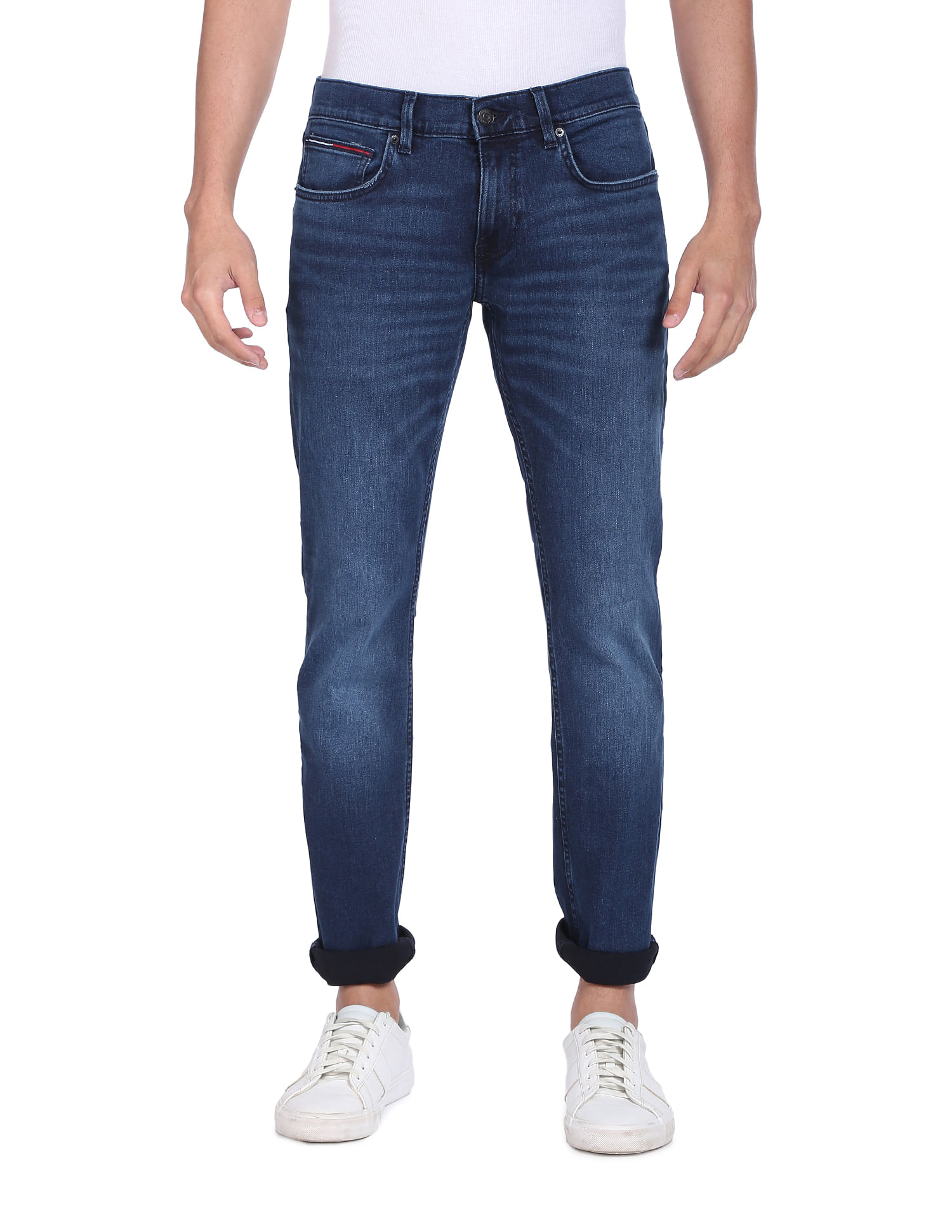 Tommy Hilfiger Men Dark Blue Stone Wash Scanton Slim Fit Jeans