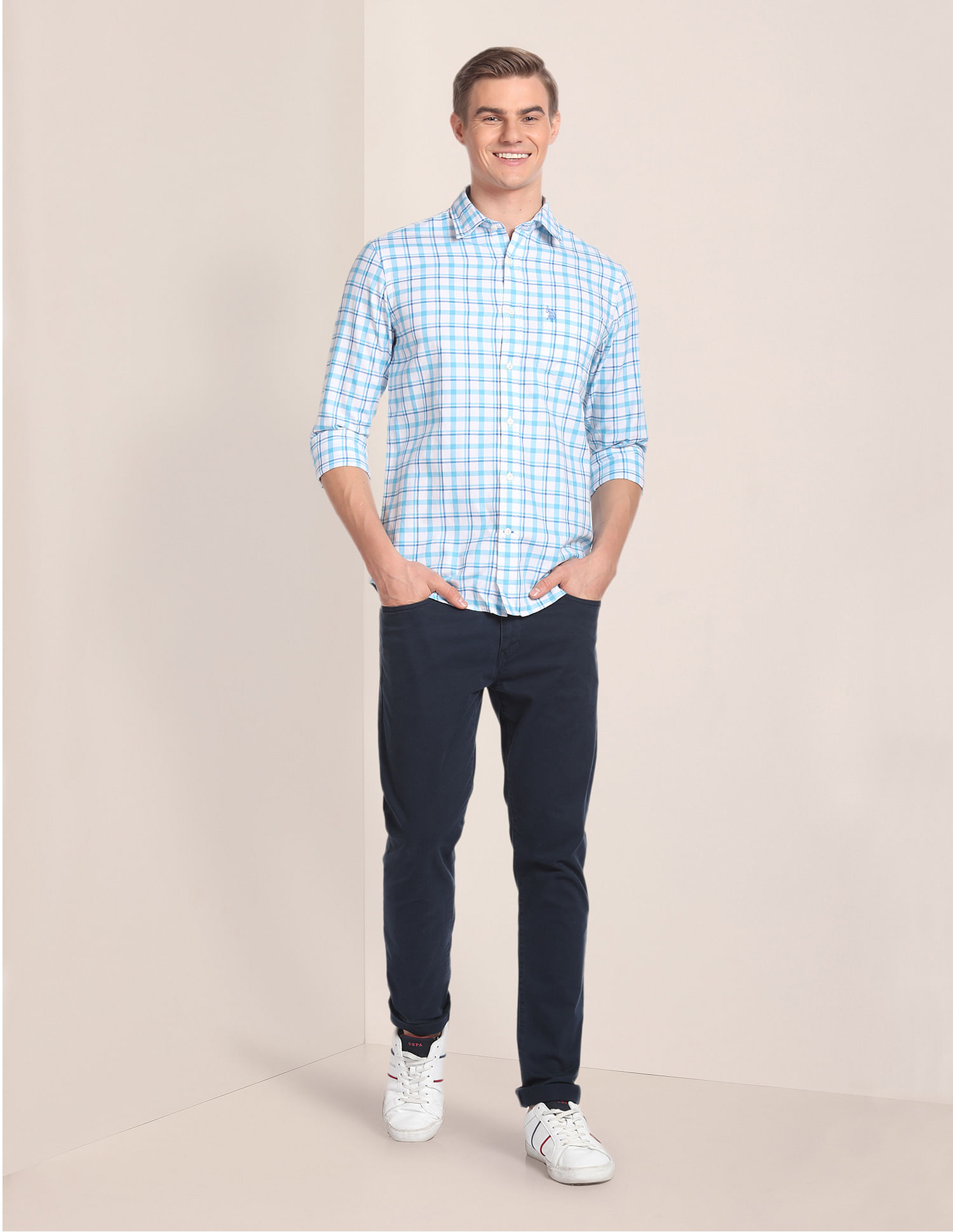U.S. Polo Assn. Spread Collar Checked Casual Shirt