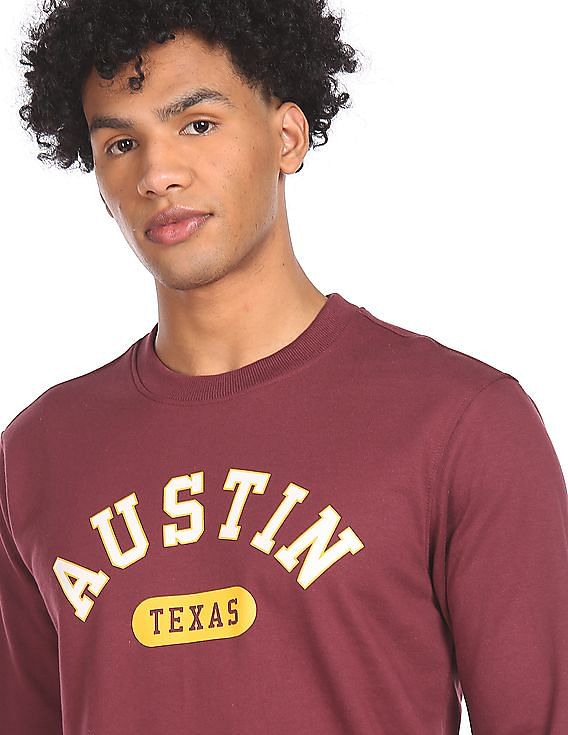 Aeropostale Men Burgundy Round Neck Graphic Print Sweatshirt