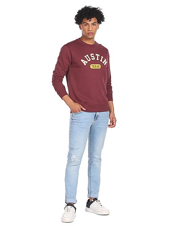 Aeropostale Men Burgundy Round Neck Graphic Print Sweatshirt