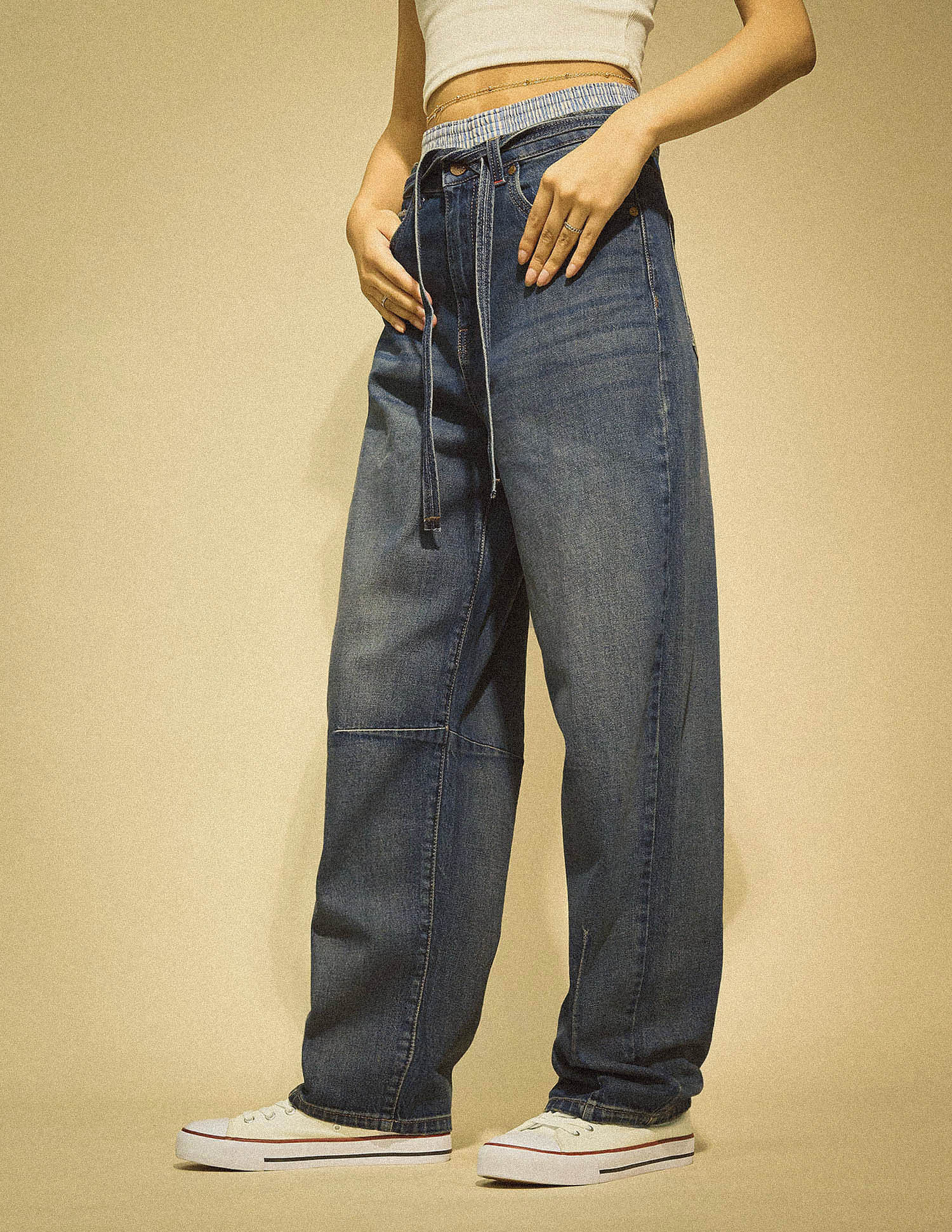 Flying Machine Women K-Street X Baggy Balloon Fit Belt Tie Up Jeans