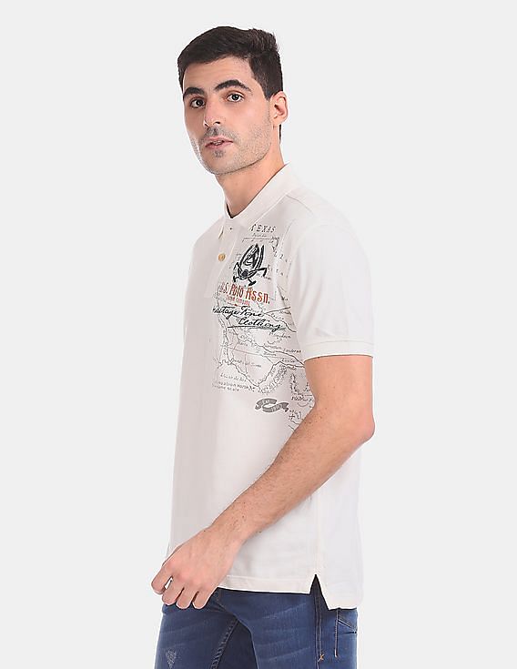U.S. Polo Assn. Denim Co. White Printed Pique Polo Shirt