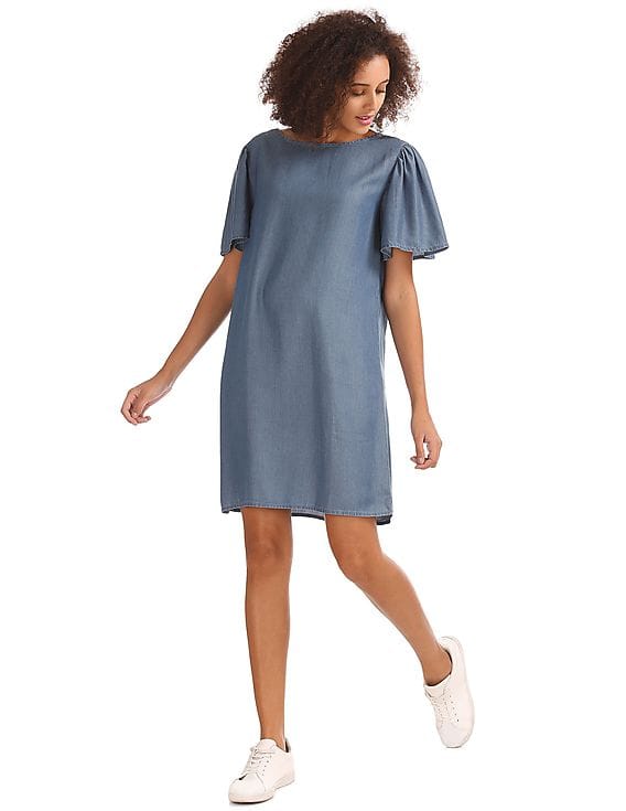 Buy GAP Women Blue Ruffle Sleeve Denim Dress - NNNOW.com