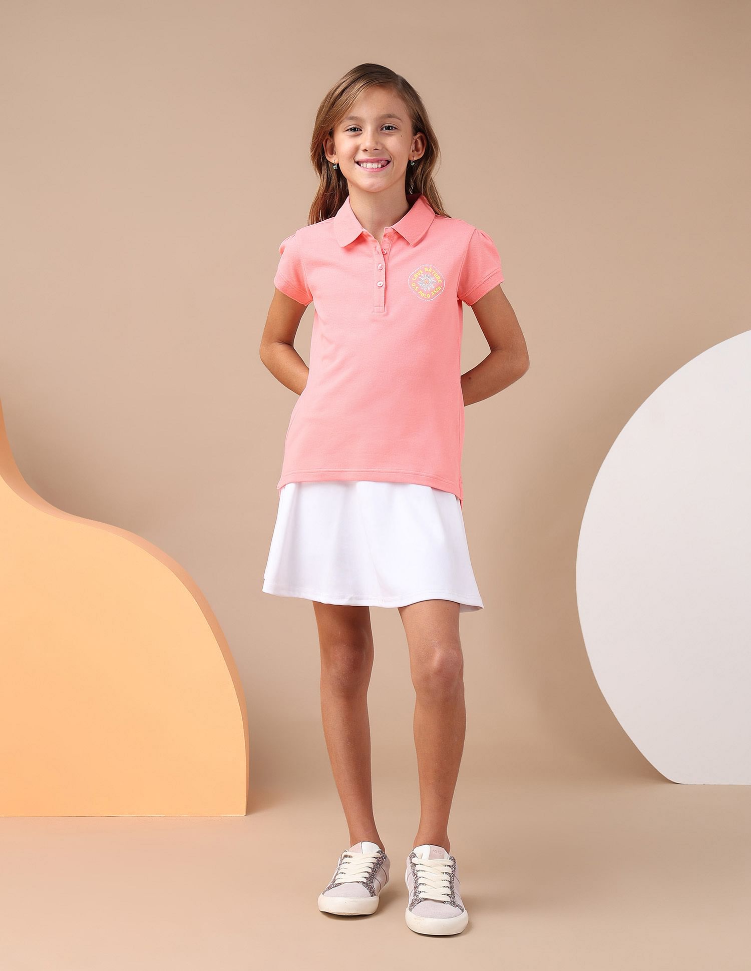 U.S. Polo Assn. Kids Girls Brand Printed Relaxed Fit Polo Shirt