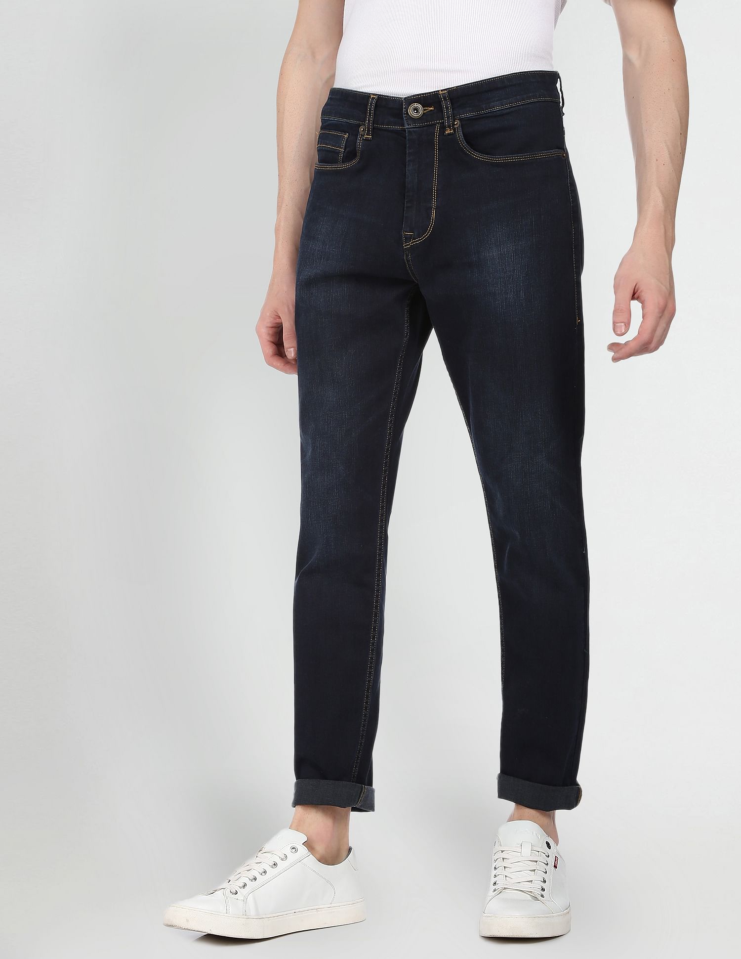 Flying Machine Stone Wash Slash Slim Tapered Fit Jeans