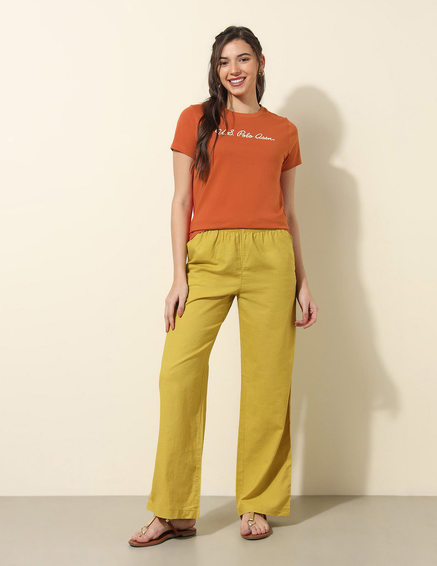 U.S. Polo Assn. Women Regular Fit Brand Printed T-Shirt
