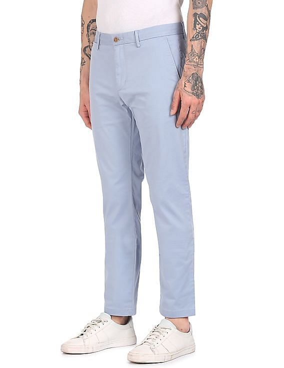 Tommy Hilfiger Men Blue Denton Regular Fit Solid Casual Trousers