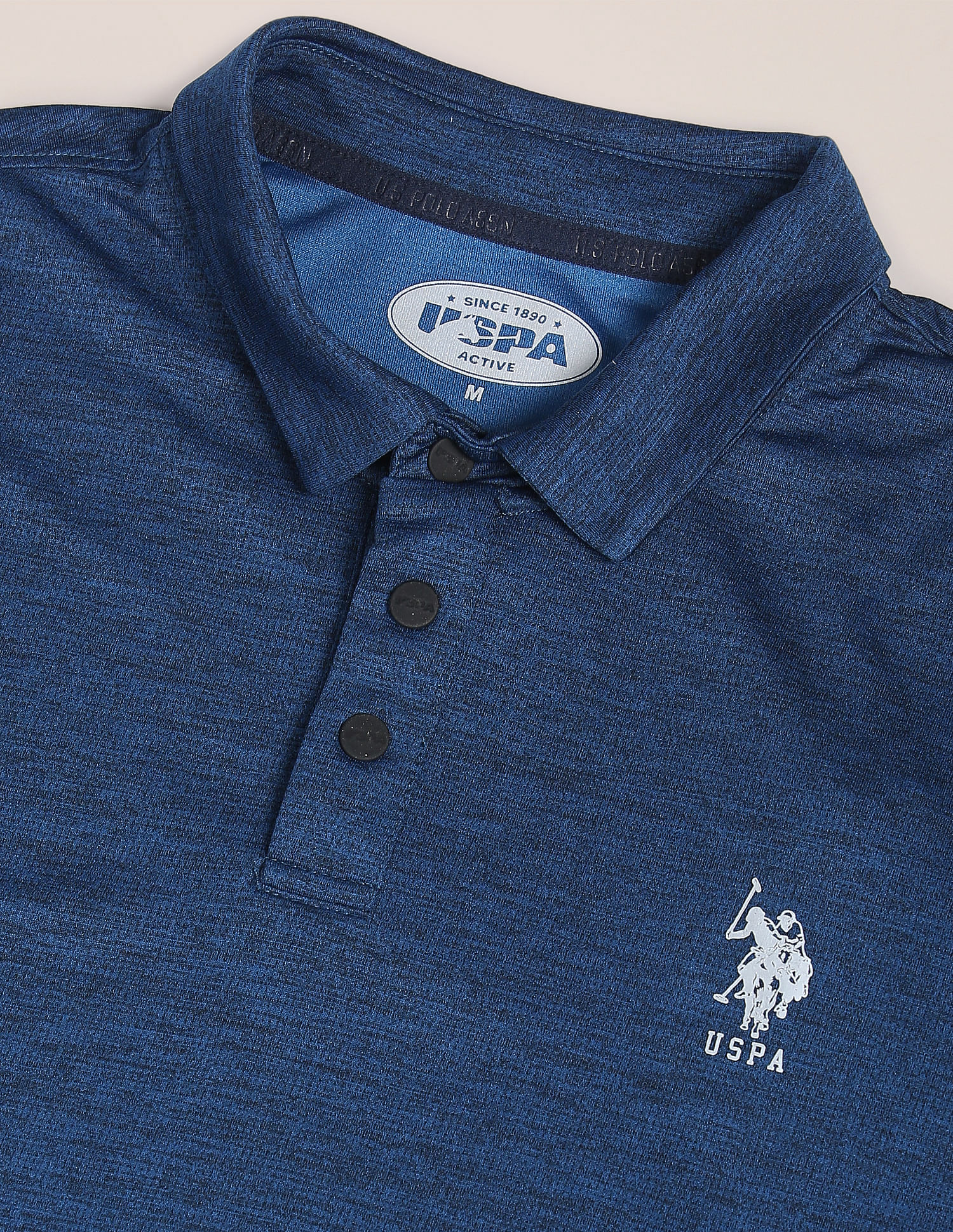 USPA Active Men Blue Heathered Polyester Polo Shirt