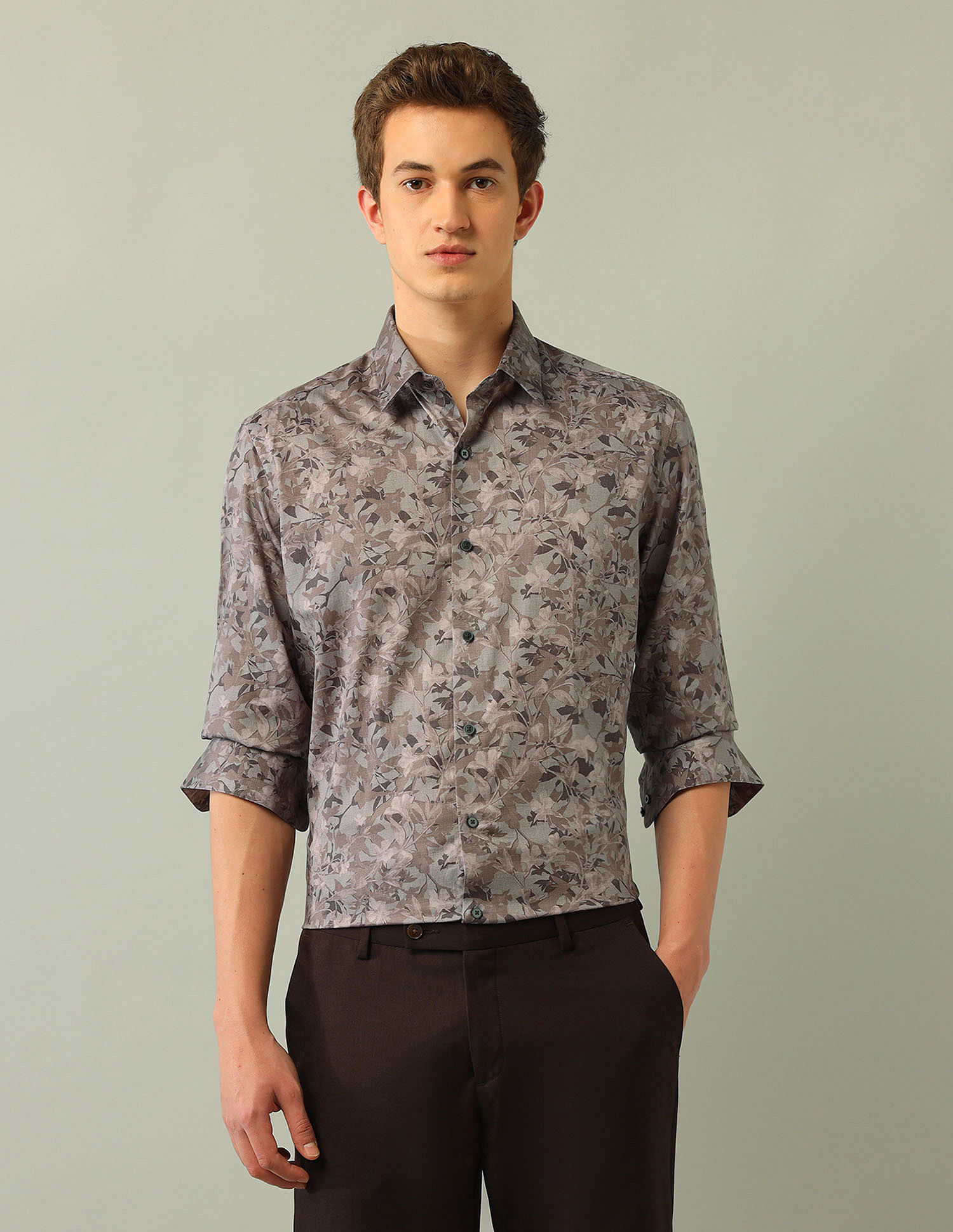 Arrow Newyork Floral Printed Satin Shirt