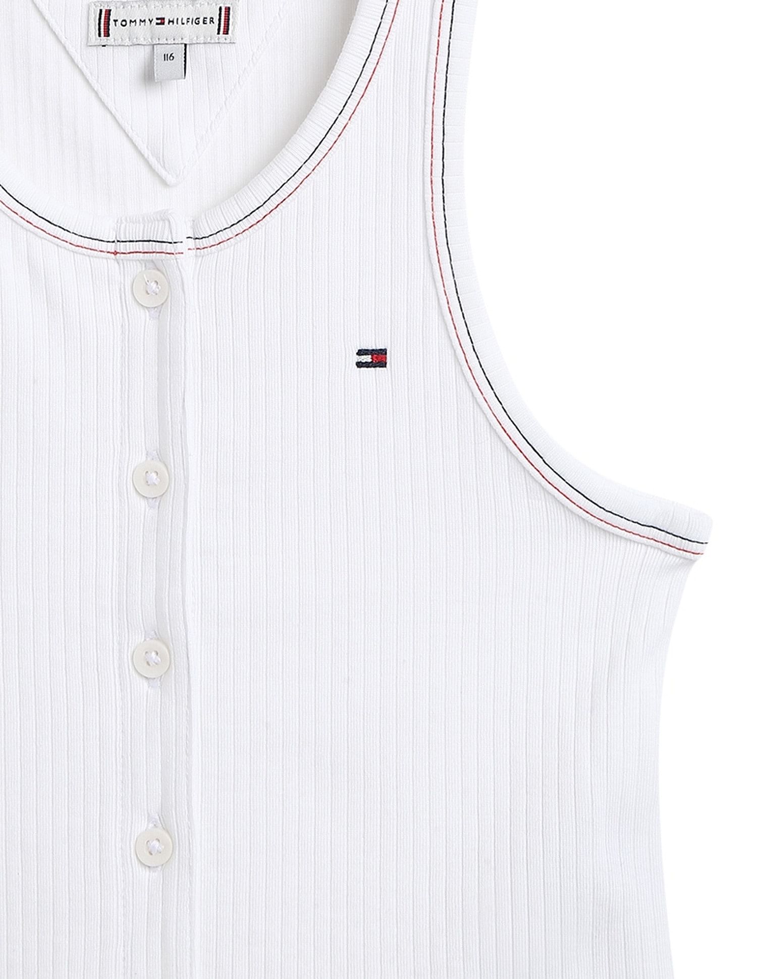 Tommy Hilfiger Kids Girls Texture Slim-Fit Cotton T-Shirt