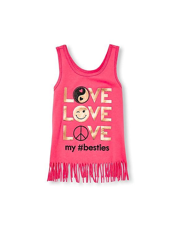 The Childrens Place Girls Graphic Fringe Tank Tops 