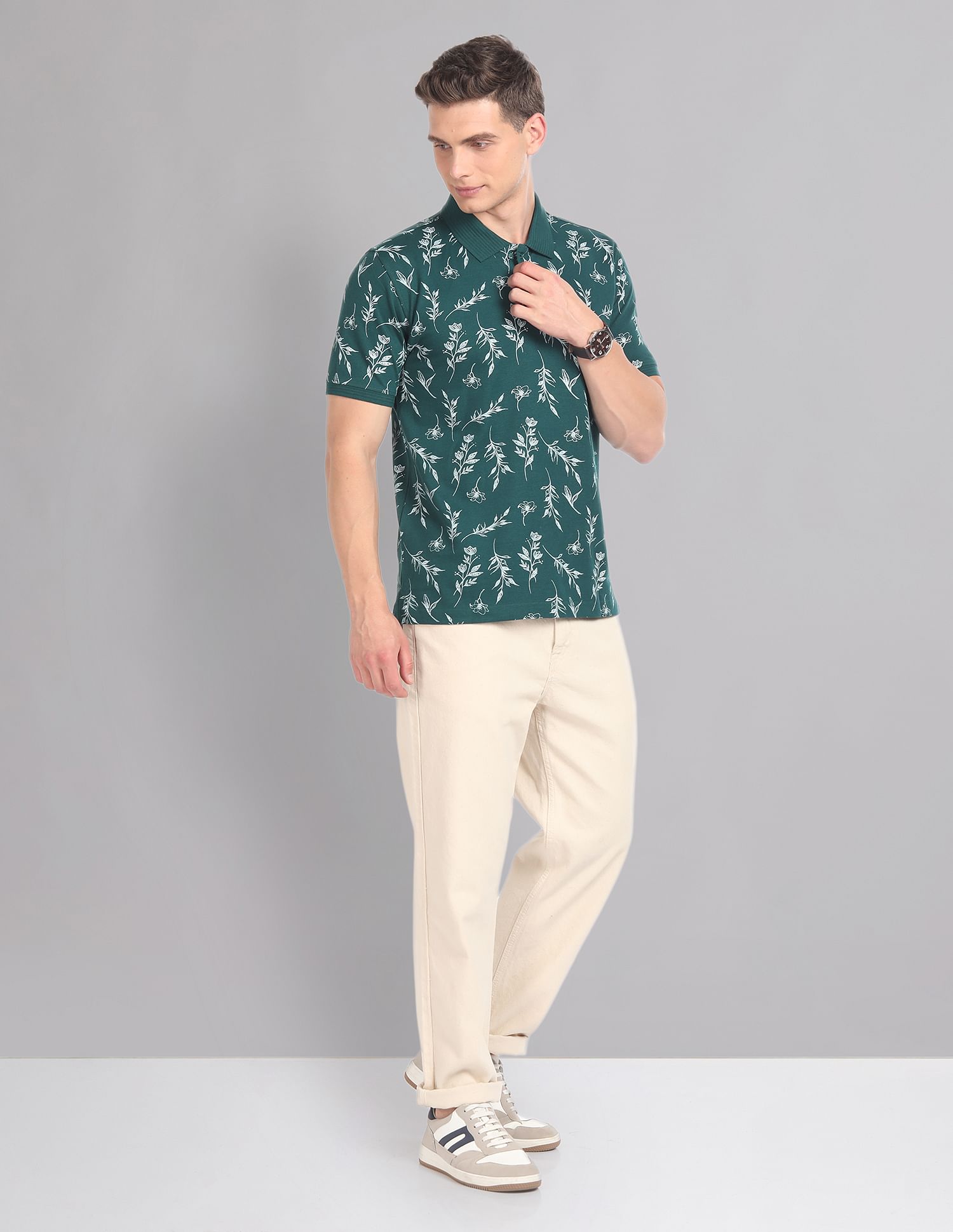 AD by Arvind Real Deal Tropical Print Polo Shirt