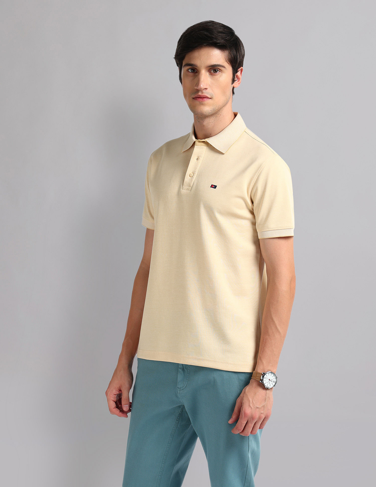AD by Arvind Heathered Slim Fit Polo Shirt