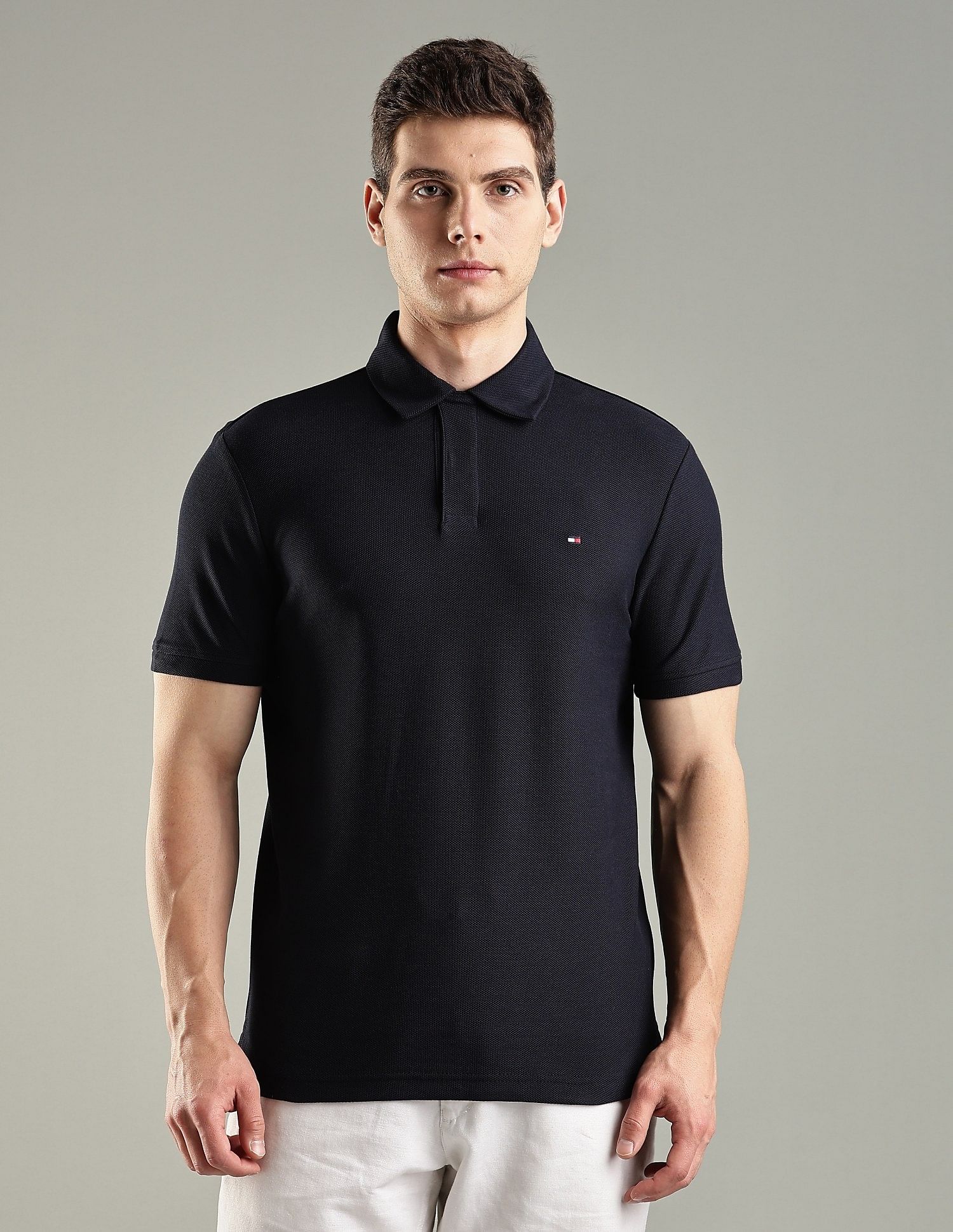 Tommy Hilfiger Solid Regular-Fit Cotton Polo T-Shirt