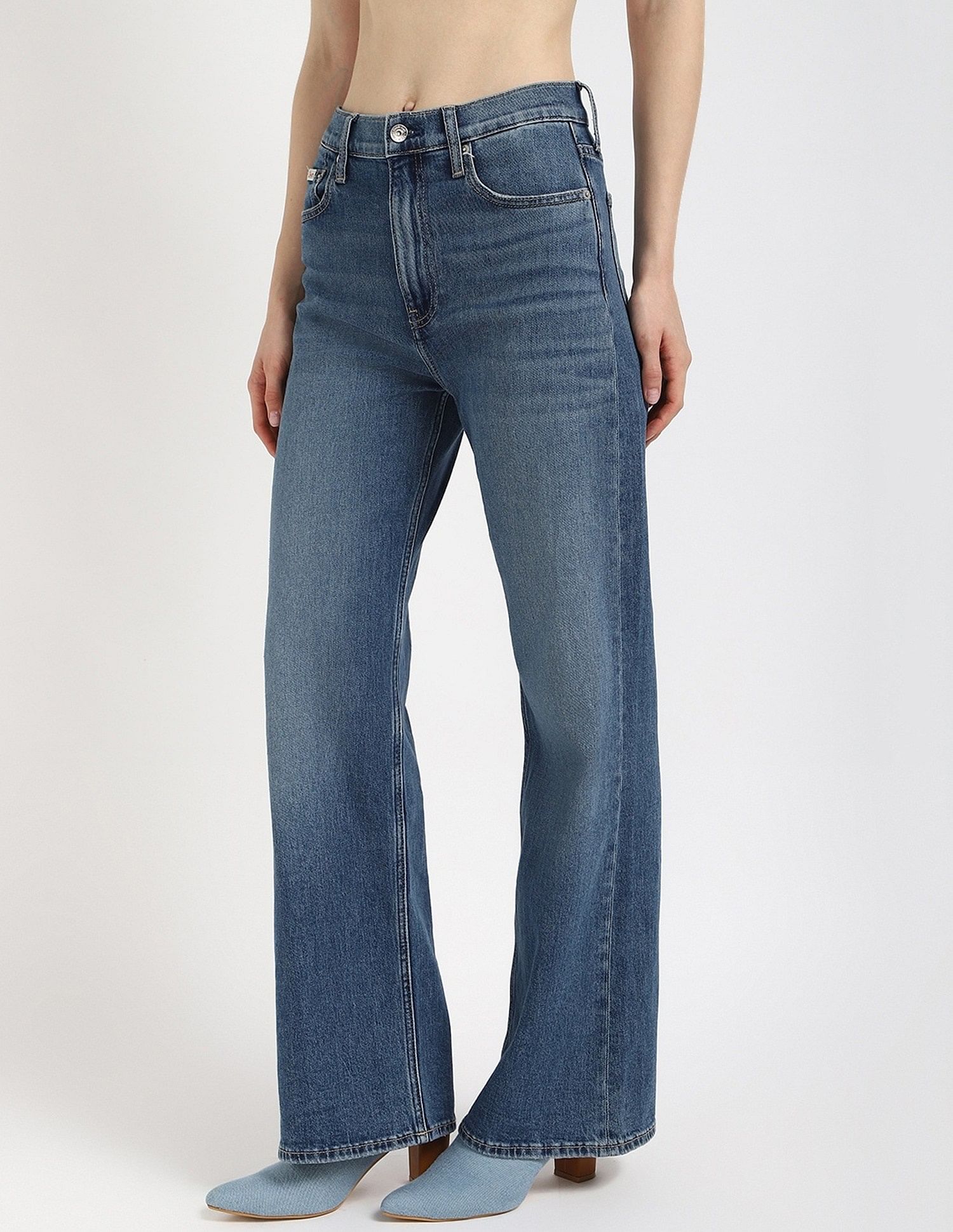 Calvin Klein Jeans Womens Light Washed Wide Leg Jeans