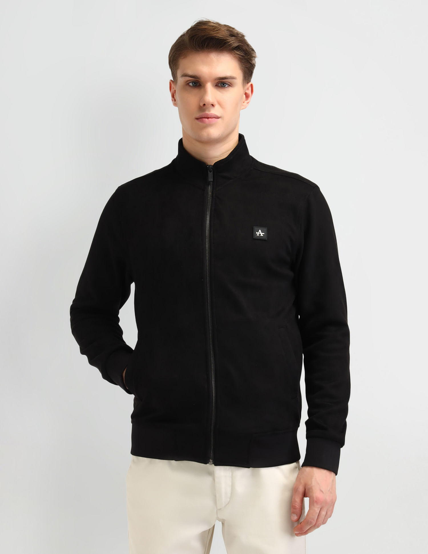 Arrow Sport Solid Regular Fit Knitted Bomber Jacket
