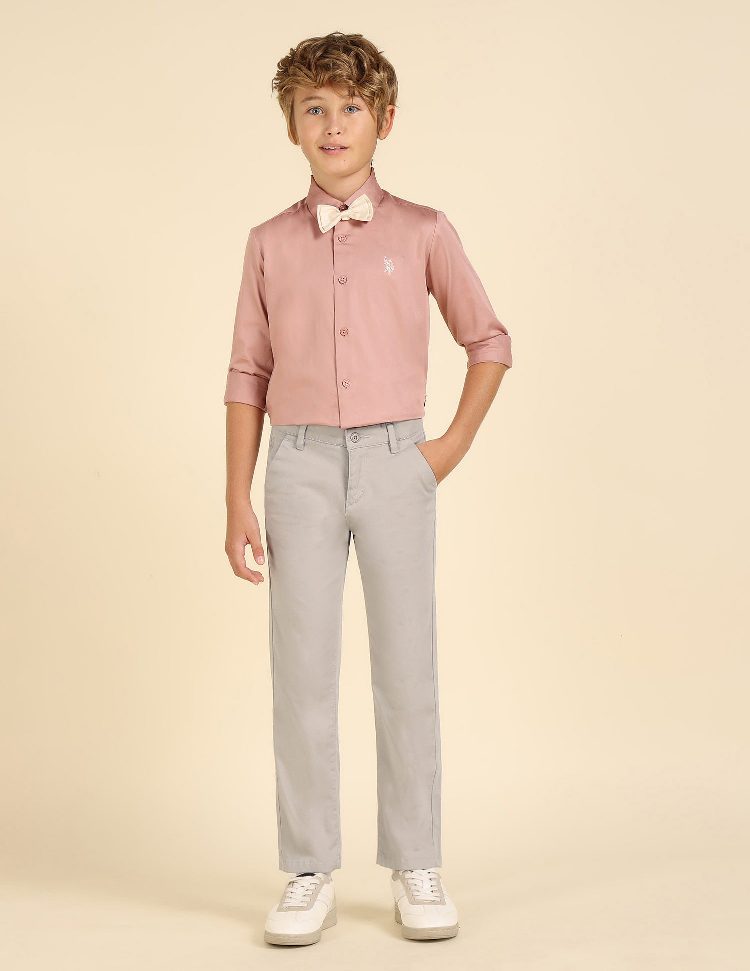 U.S. Polo Assn. Kids Boys Solid Slim Fit Trousers