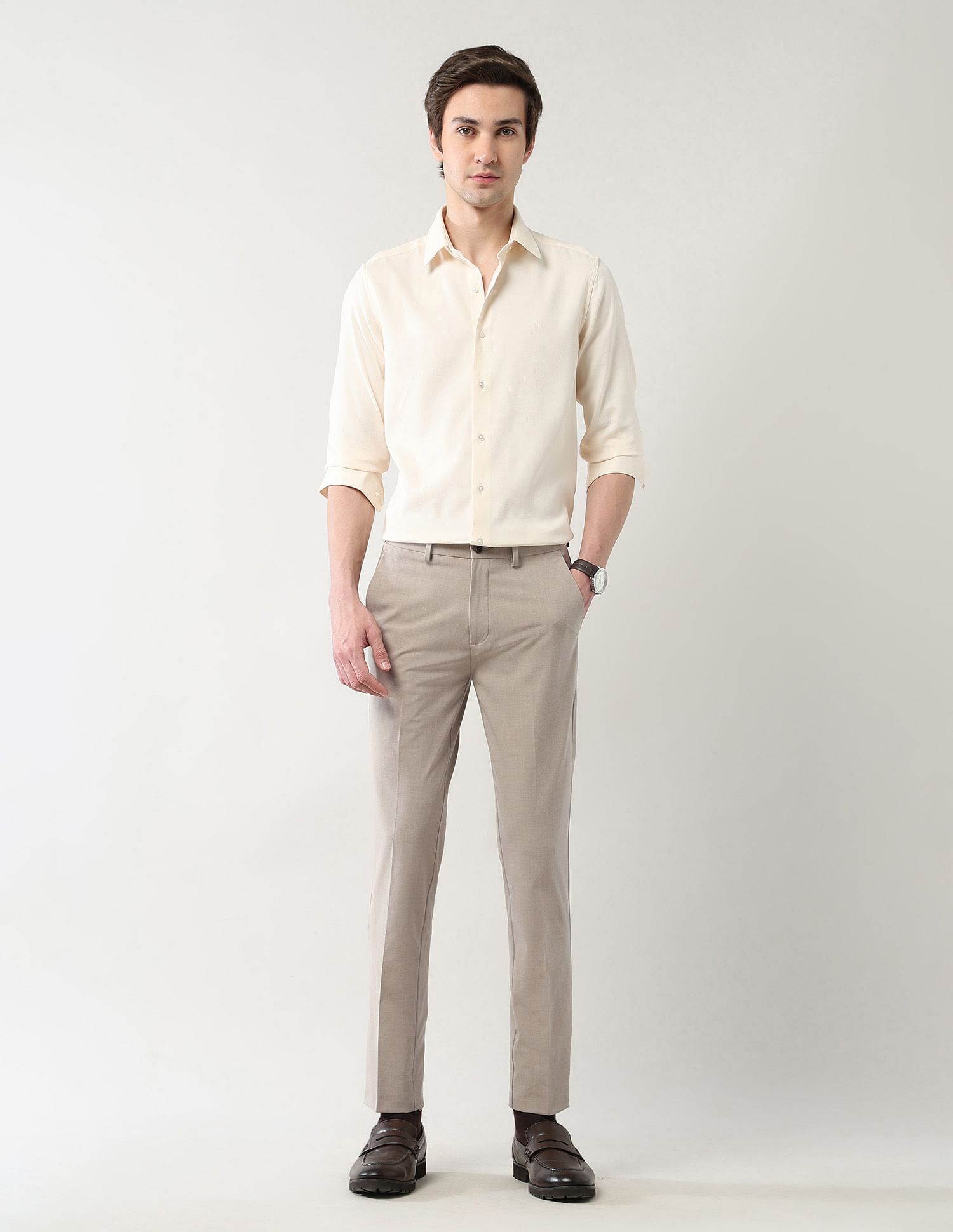 Arrow Newyork Mid Rise Solid Slim Fit Trousers