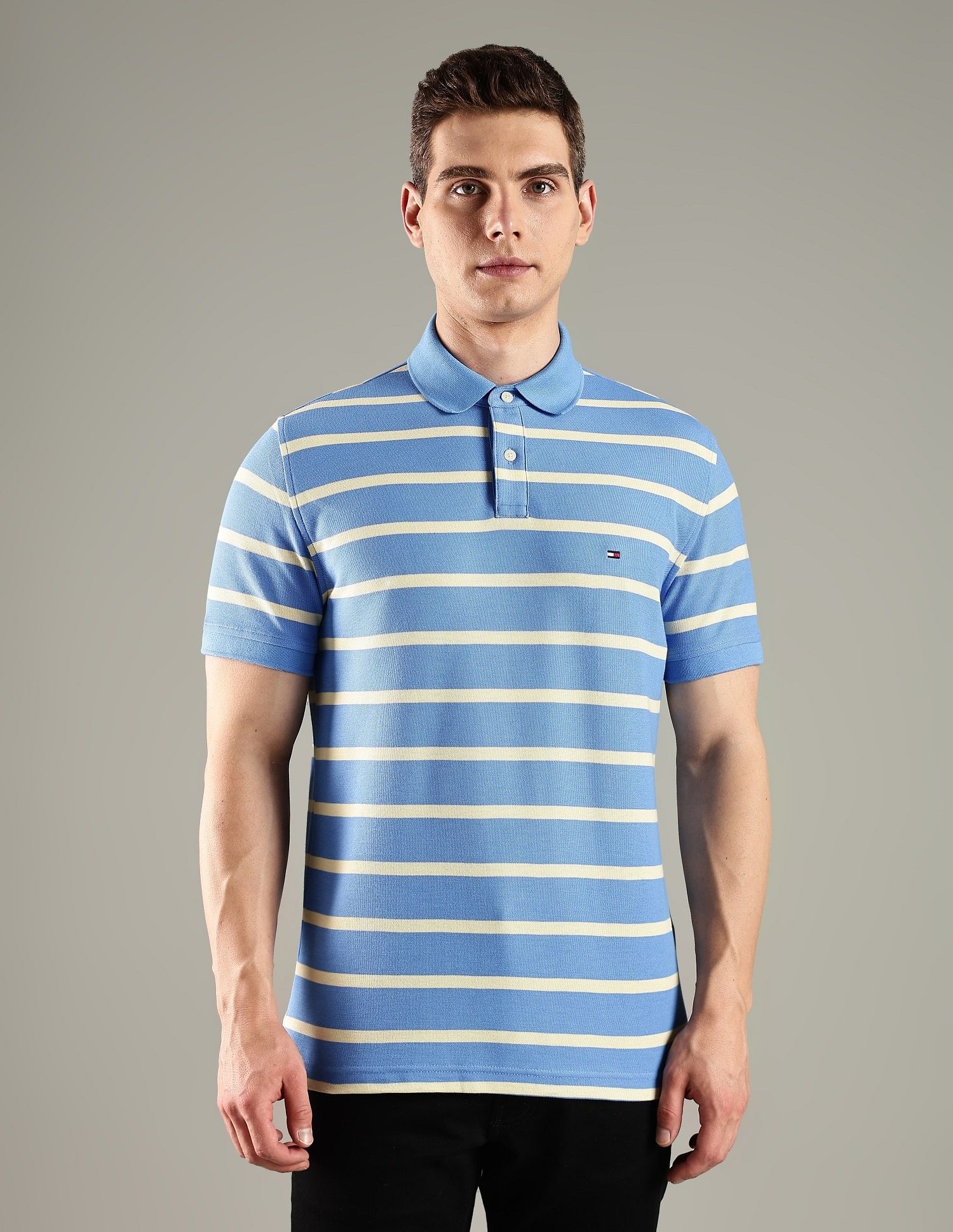 Tommy Hilfiger Striped Regular Fit Cotton Polo T-Shirt