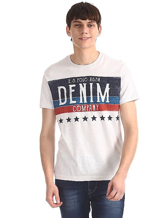 U.S. Polo Assn. Denim Co. Grey Crew Neck Distressed Print T-Shirt