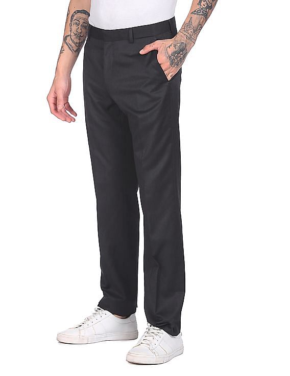Buy Charcoal Black Cotton Twill Trousers Online at Jayporecom