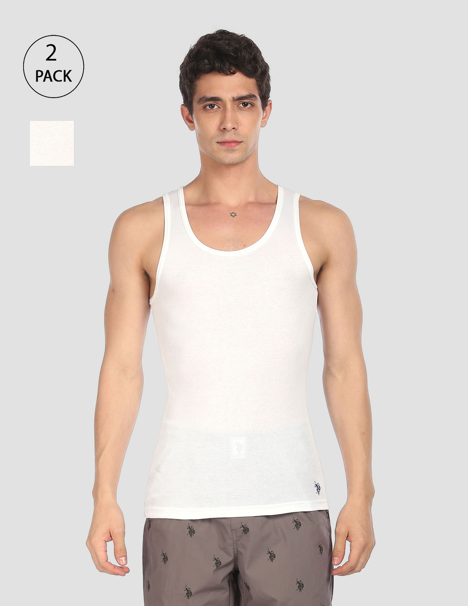 Buy USPA Innerwear Round Neck Solid Cotton I642 Vests - Pack Of 2