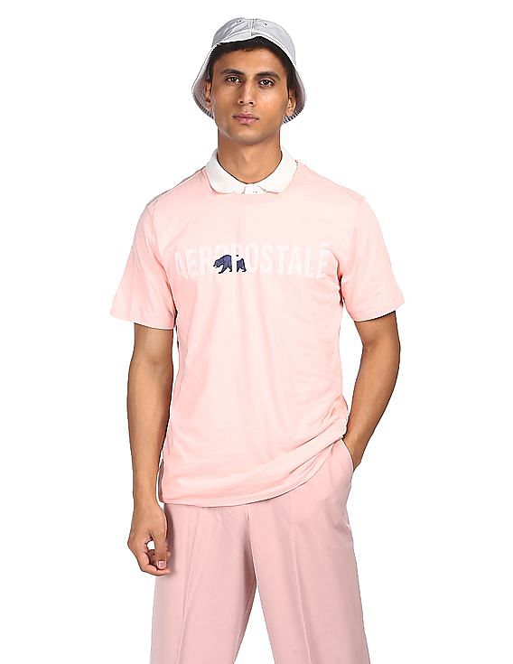 Buy Aeropostale Men Pink Cotton Brand Print T-Shirt - NNNOW.com