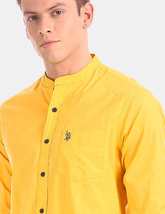yellow chinese collar shirt