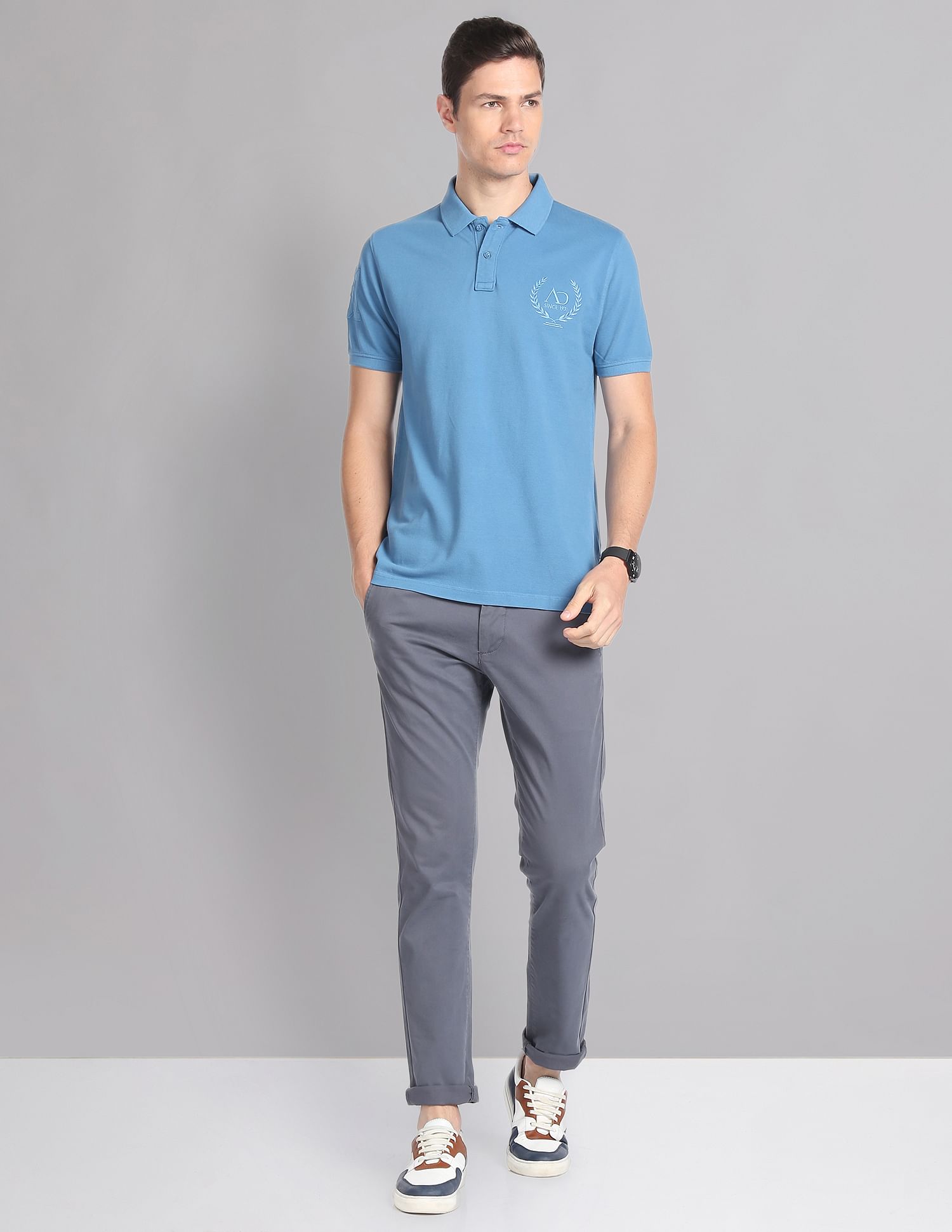 AD by Arvind Embroidered Logo Cotton Polo Shirt
