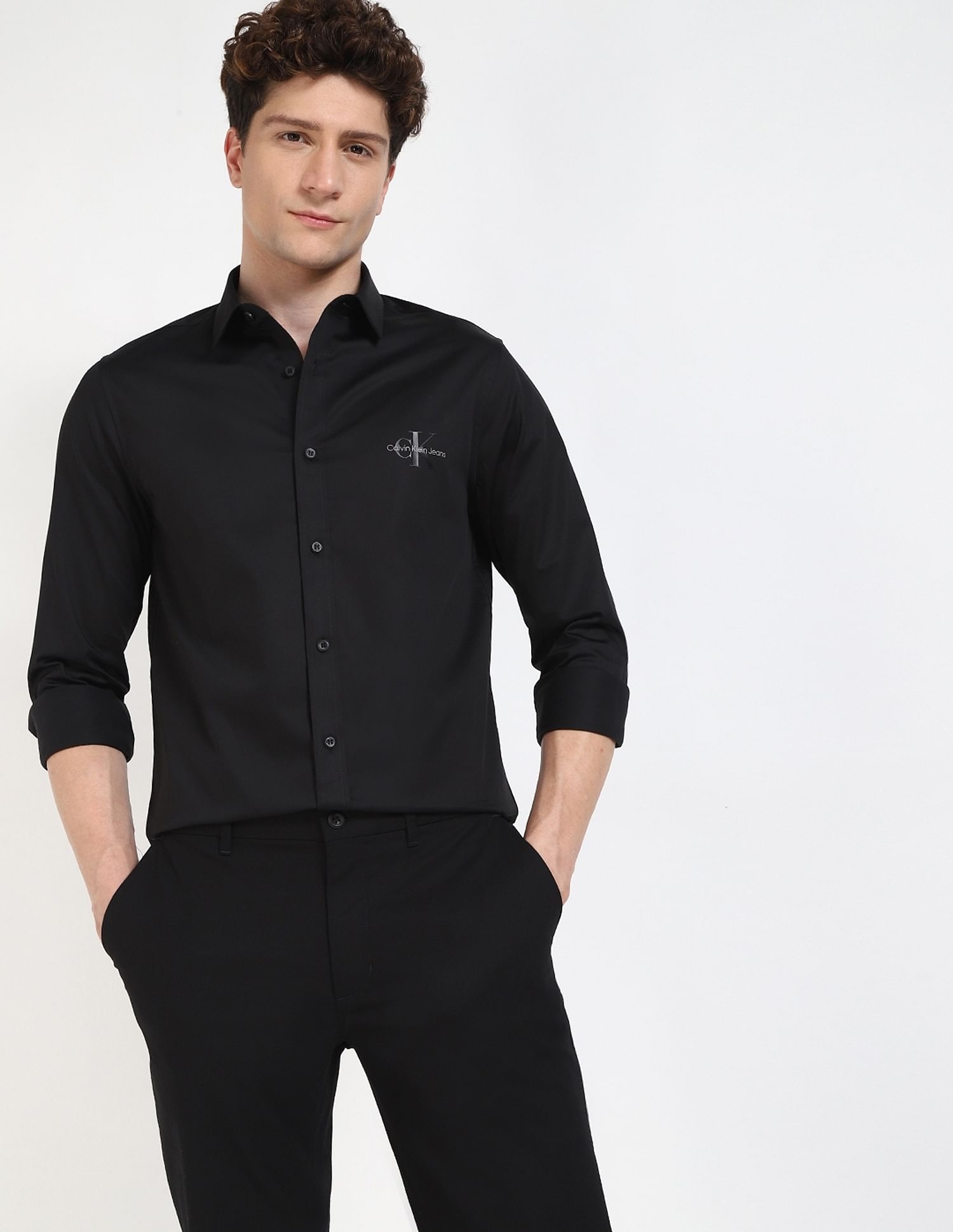 Calvin Klein Jeans Solid Slim-Fit Satin Woven Shirt