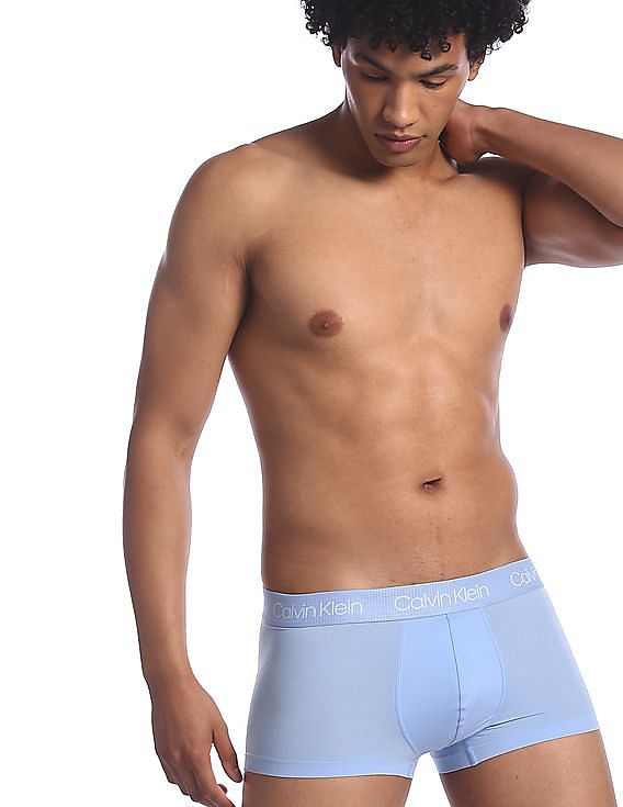 Buy Calvin Klein Underwear Men Blue Elasticized Brand Waist Solid Trunks -  