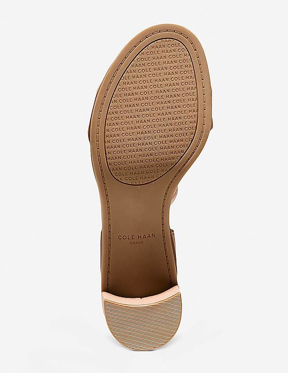 Cole Haan Beige Open Toe Buckled Ankle Strap Leather Block Heels