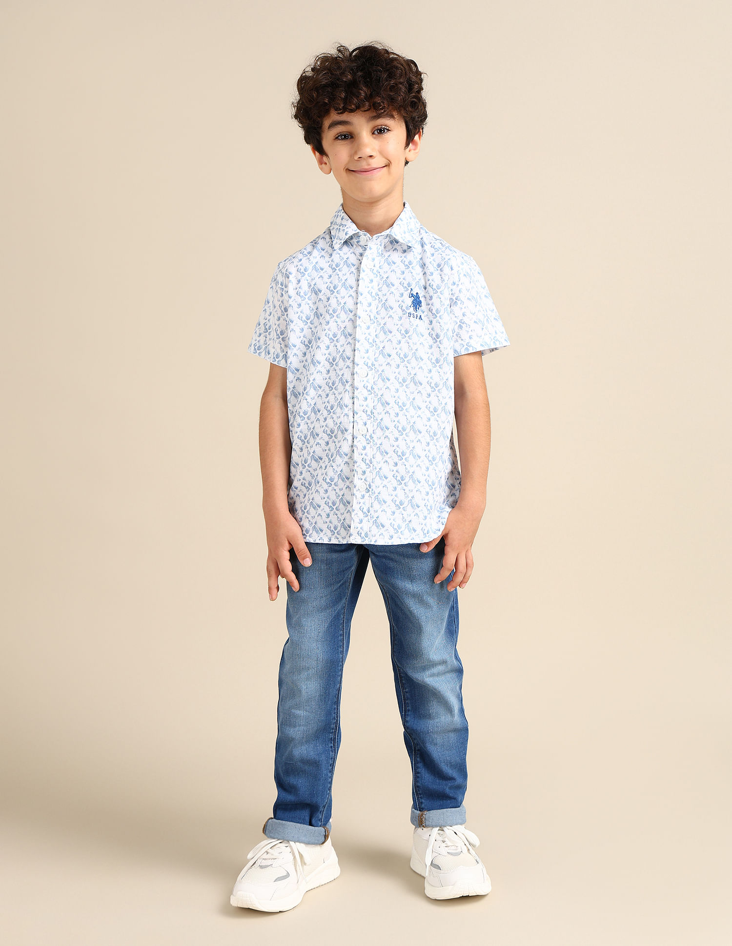 U.S. Polo Assn. Kids Boys Regular Fit Abstract Printed Shirt