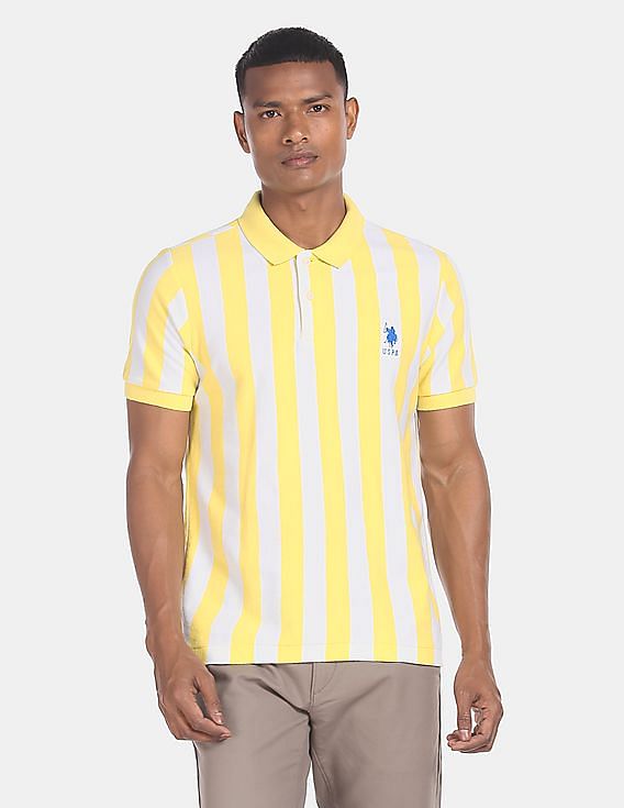 Yellow And White Striped Polo Shirt | vlr.eng.br