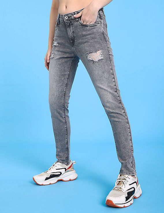 Skinny Jeans for Women - Buy Blue Dark Blue High Rise Ripped Skinny Jeans  Online In India.