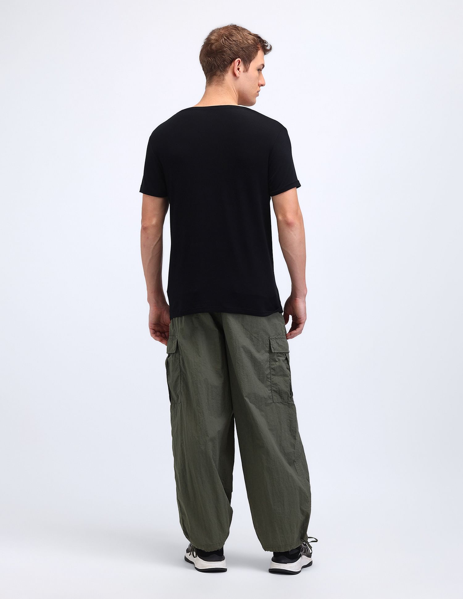 Flying Machine Loose Fit Solid Cargo Trousers