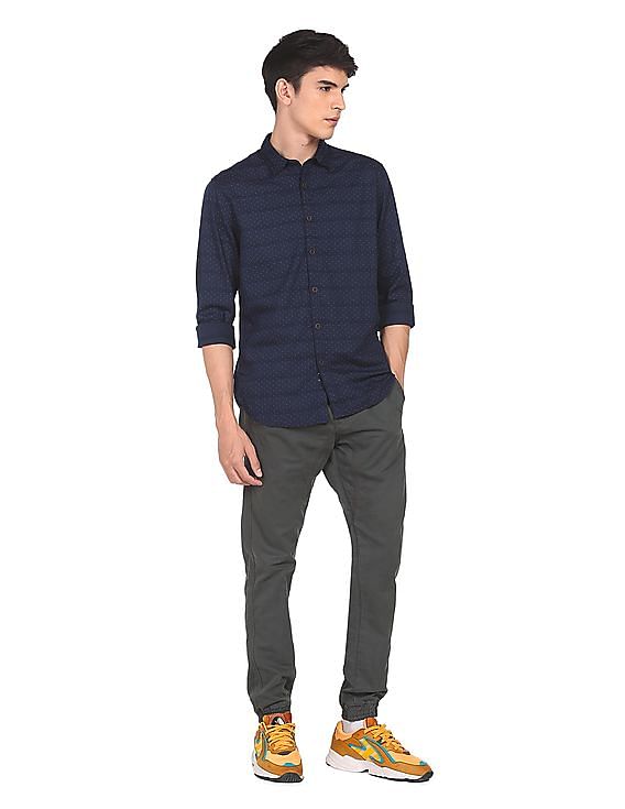 Flying Machine Spread Collar Geometric Print Shirt