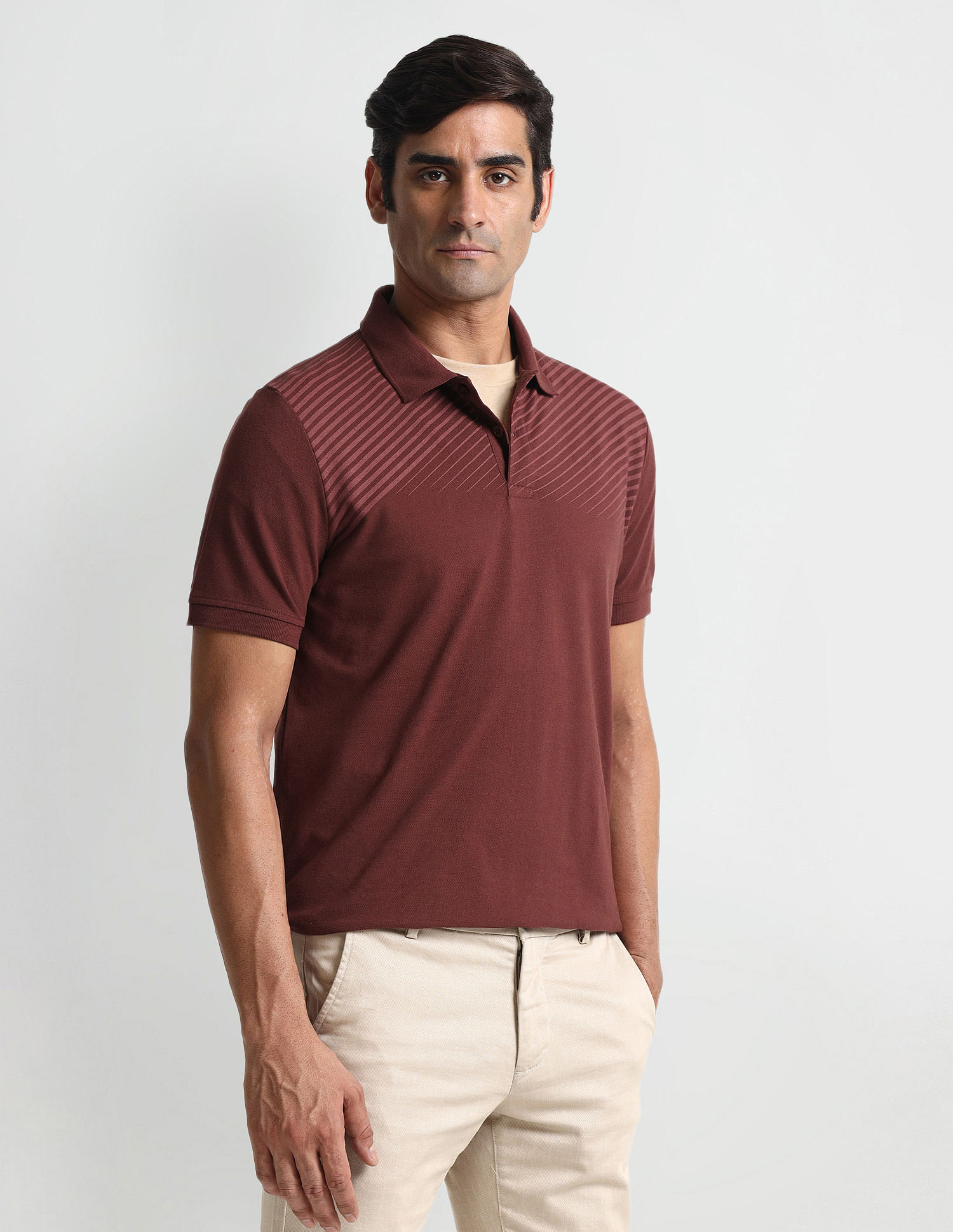 Arrow Sport Diagonal Stripe Pique Polo Shirt