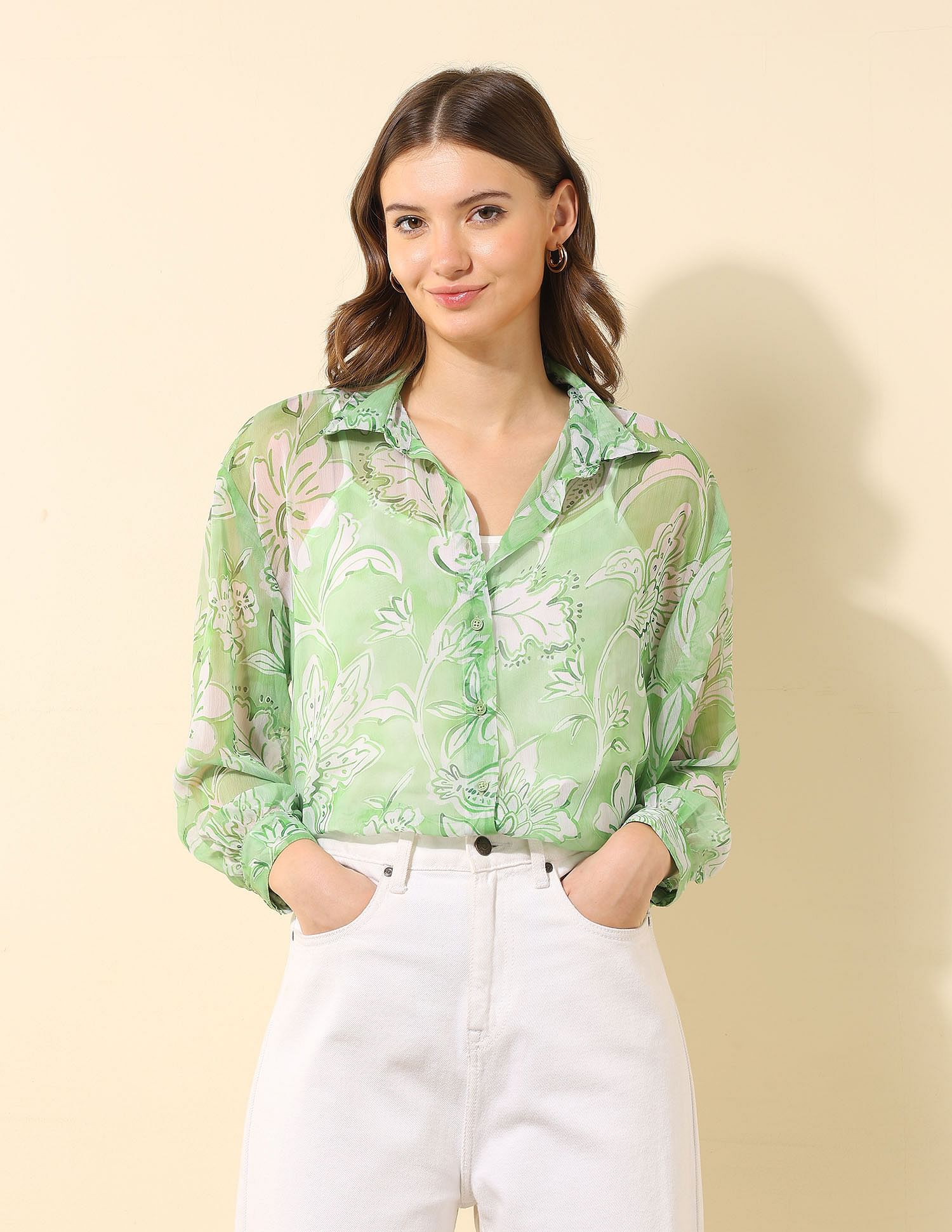 U.S. Polo Assn. Women Relaxed Fit Chiffon Sheer Shirt