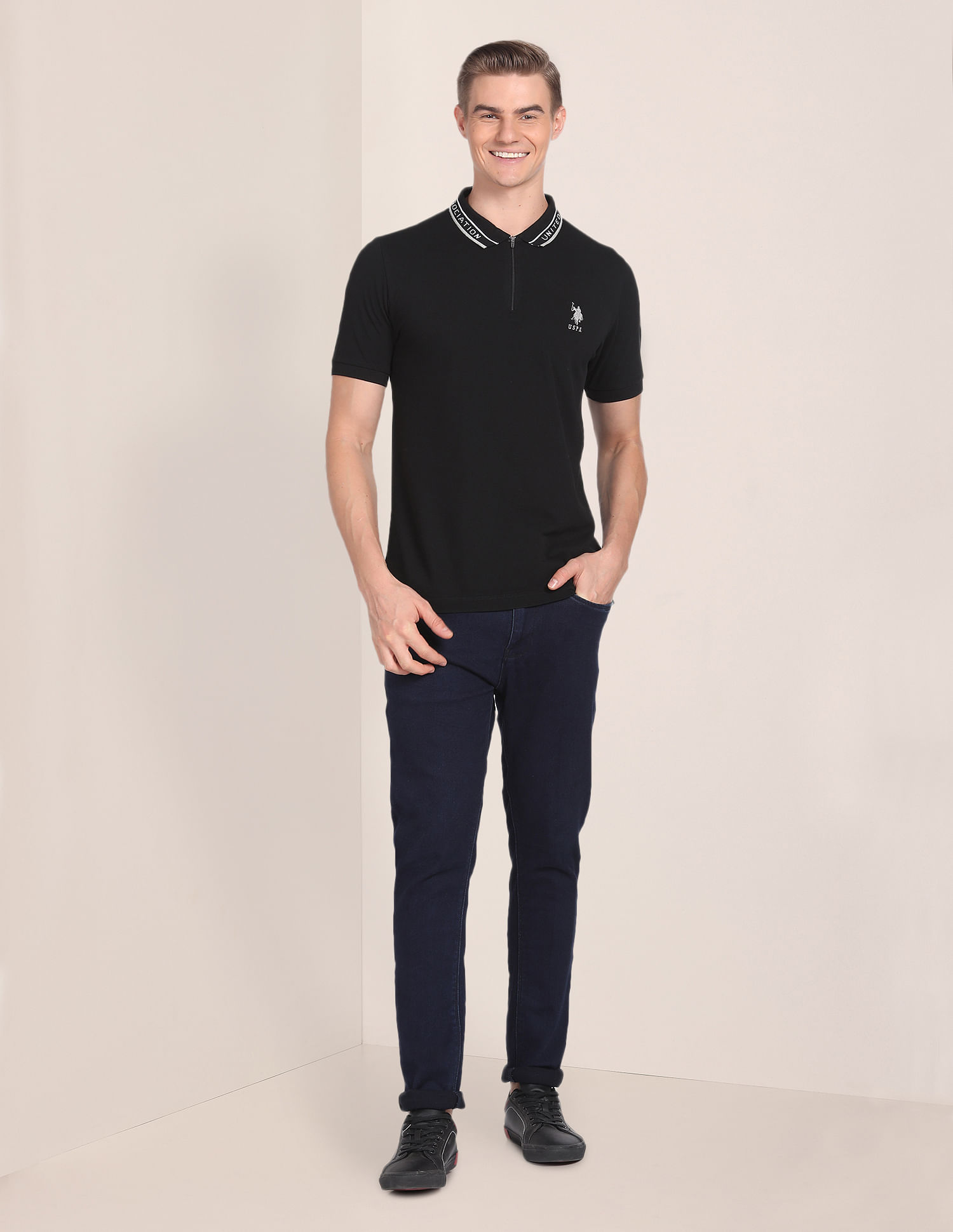 U.S. Polo Assn. Brand Collar Solid Polo Shirt
