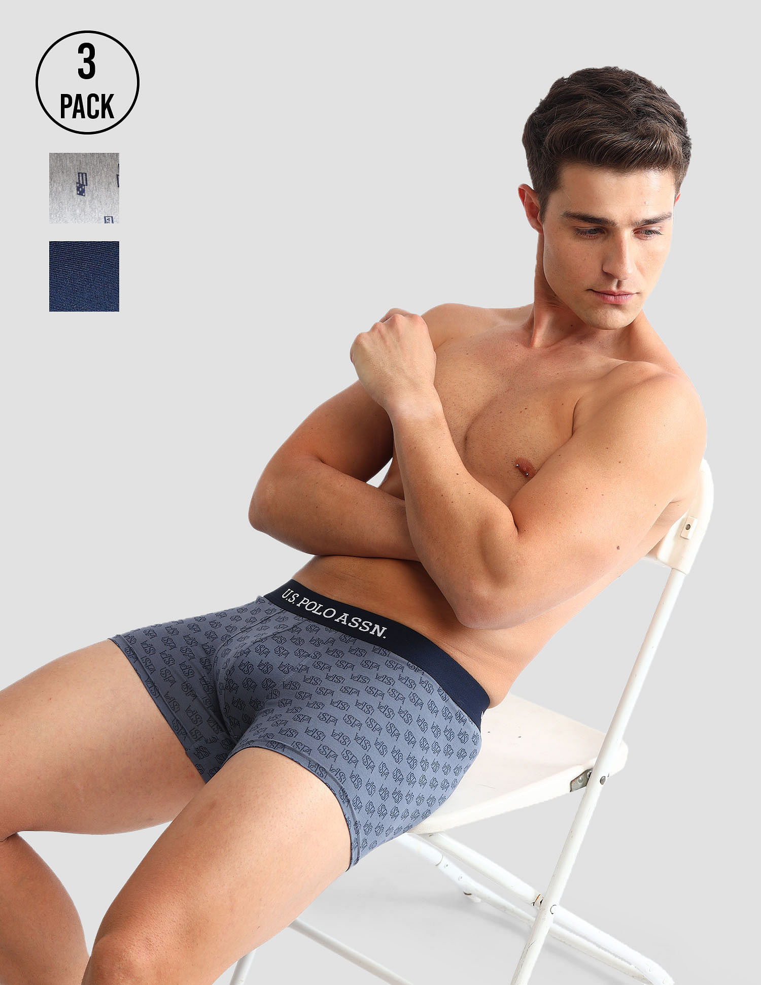 USPA Innerwear Anti Microbial Printed OET14 Trunks - Pack Of 3