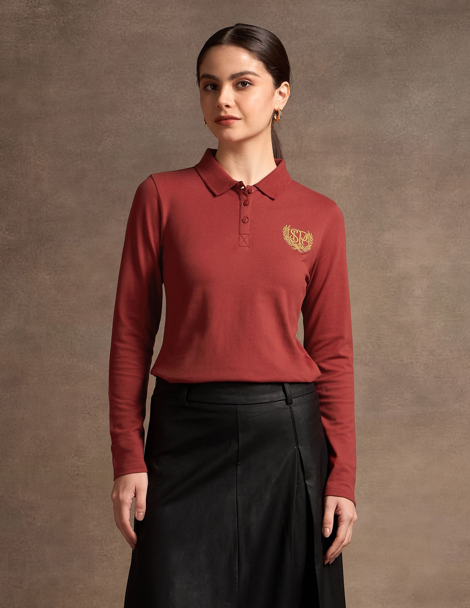 U.S. Polo Assn. Women Crest Logo Long Sleeve Polo Shirt