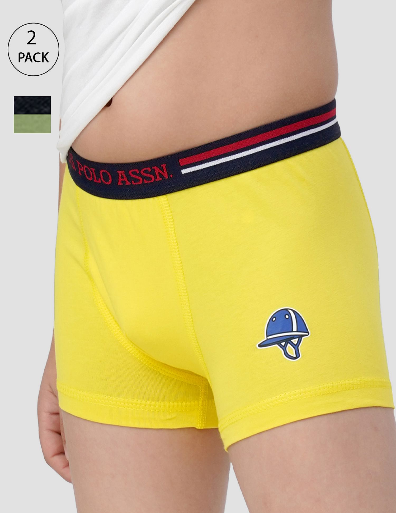 USPA Innerwear Boys Mid Rise Cotton Spandex IKTB Trunks - Pack Of 2