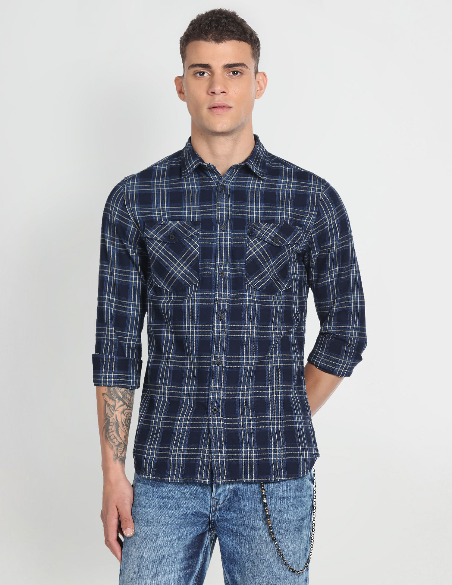 Flying Machine Dual Pocket Tartan Shirt