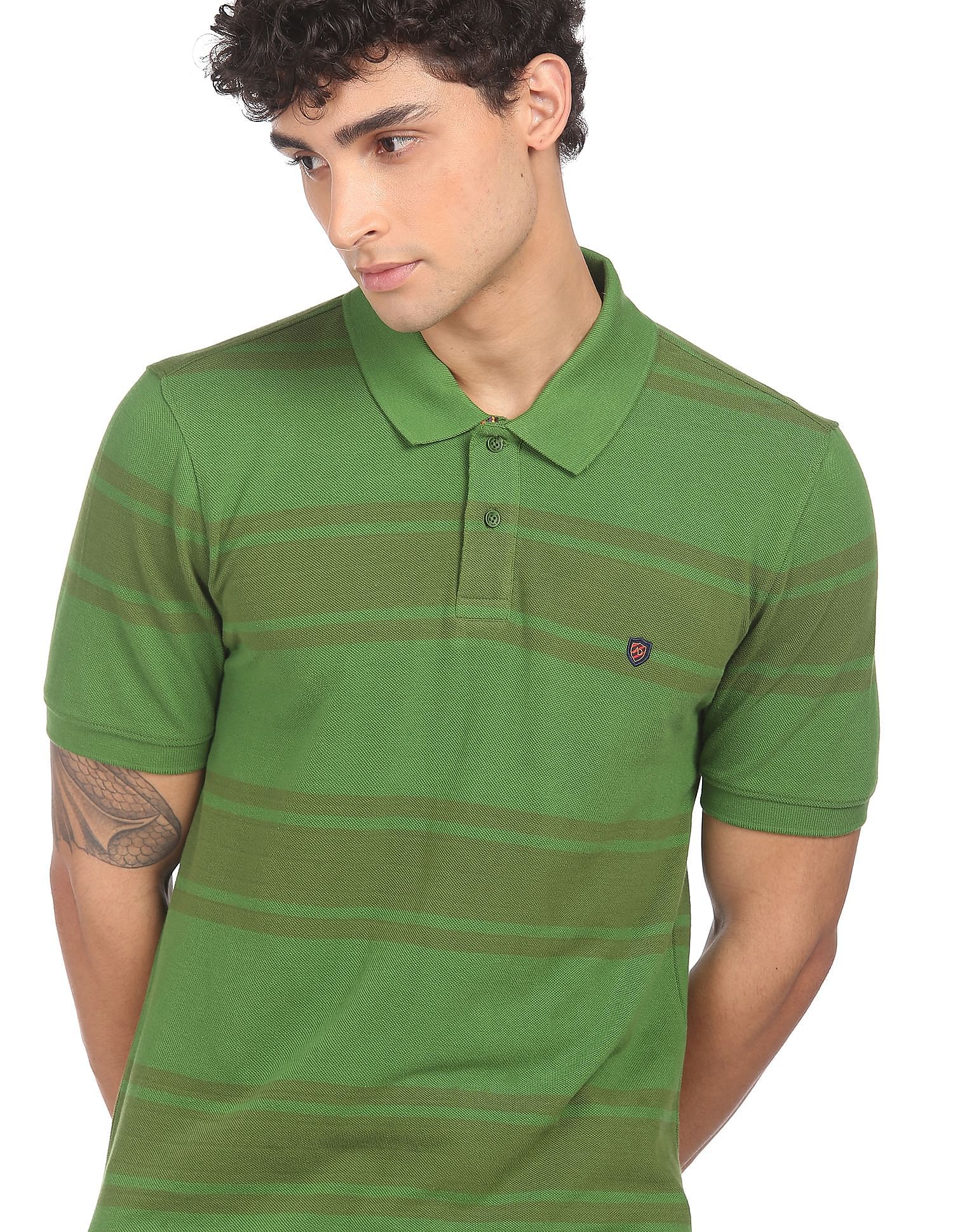 AD by Arvind Cotton Horizontal Striped Polo Shirt