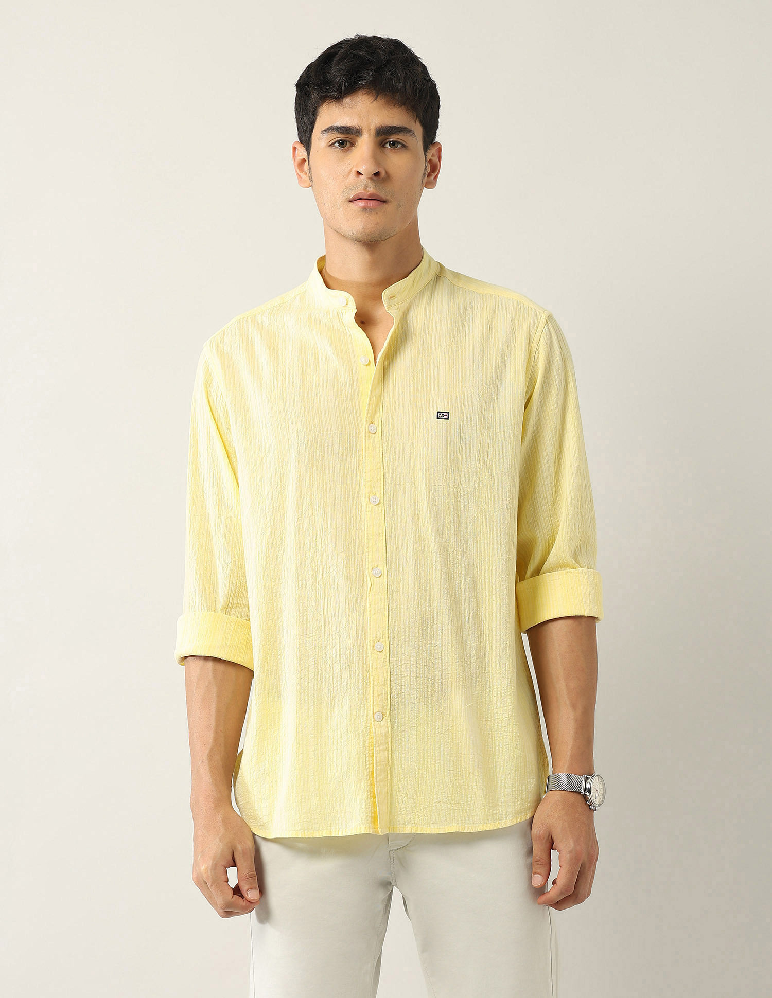 Arrow Sport Textured Regular Fit Mandarin Shirt