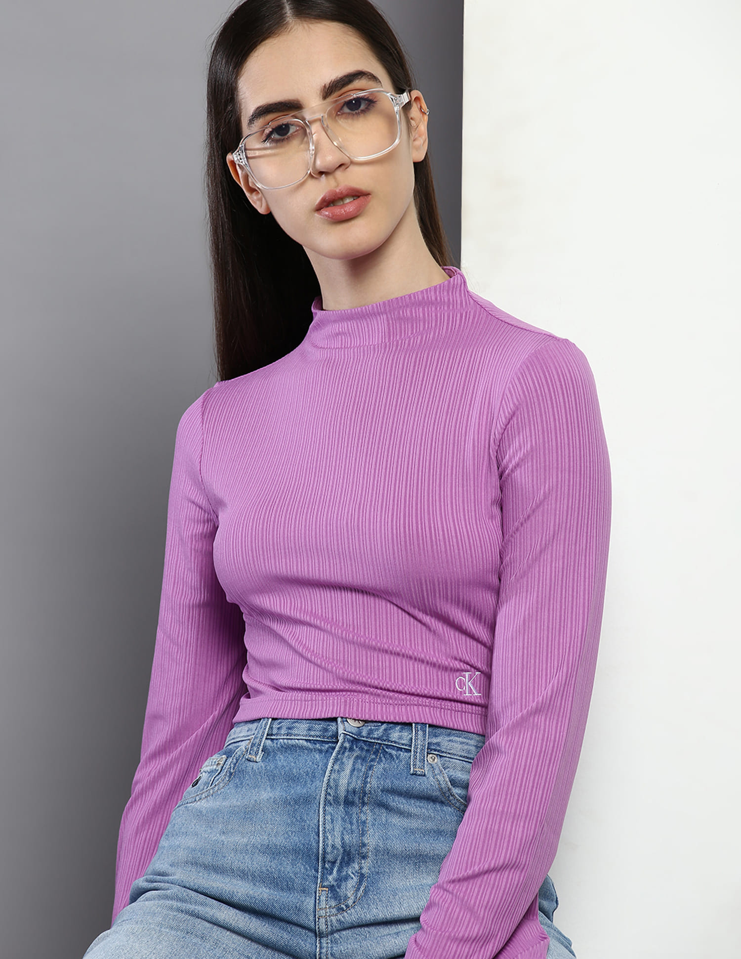 Buy Calvin Klein Jeans Mock Neck Bell Sleeve Cropped T-Shirt