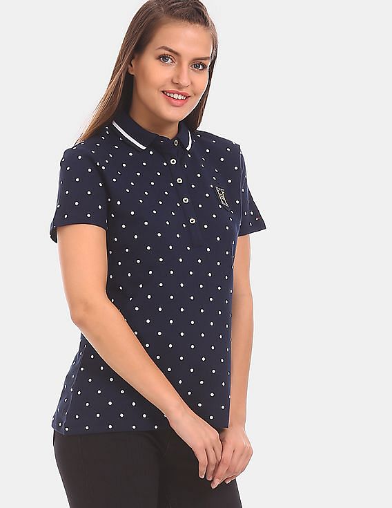 Insulator Come up with our Buy Tommy Hilfiger Women Women Blue Allover Polka Dot Print Tipped Polo  Shirt - NNNOW.com